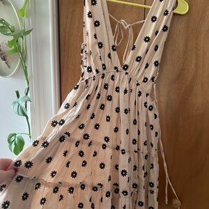 Cotton Candy Beige and Black Floral Backless Dress